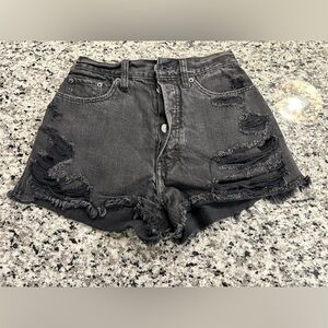 Abercrombie & Fitch Black Distressed High-Rise Denim Shorts